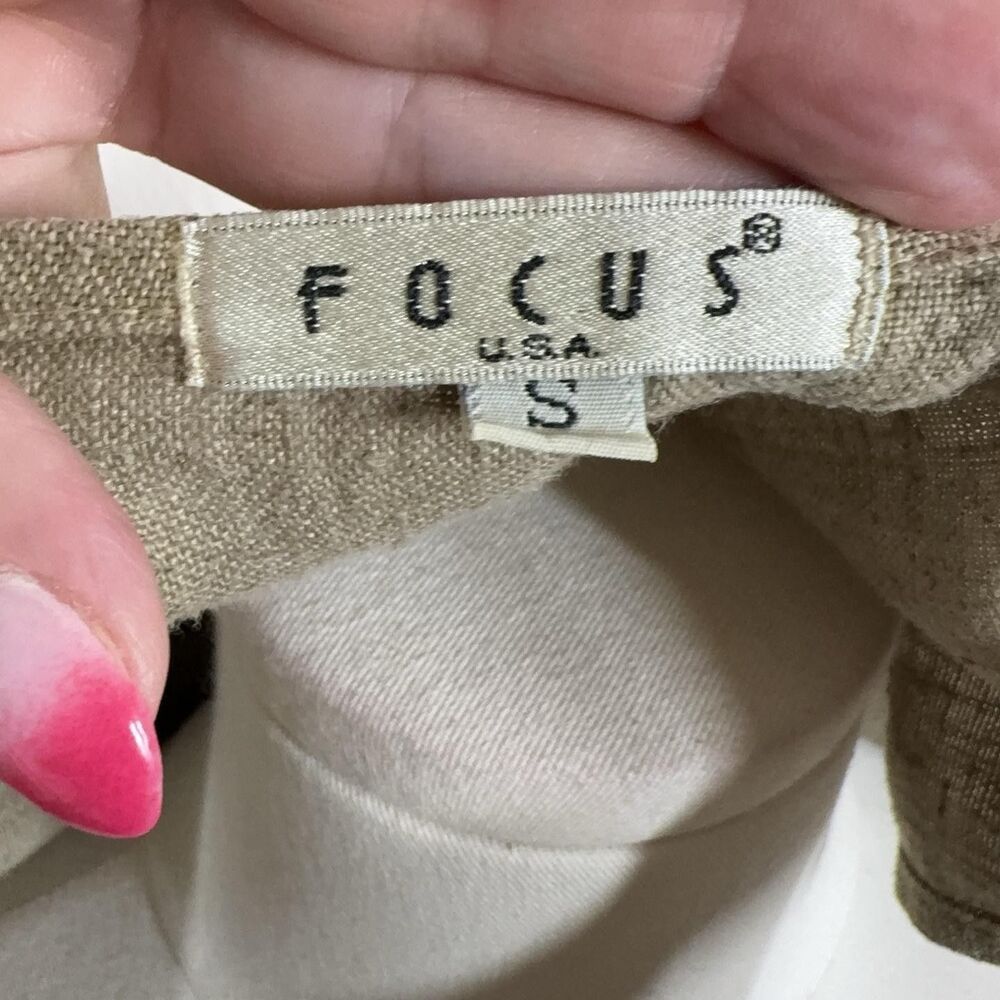Vintage Focus Dress Womens Small Beige Linen Maxi Pockets Boho 90s Lagenlook - Picture 10 of 12
